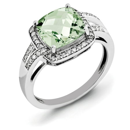 925 Sterling Silver Prasiolite and Diamond Engagement Ring 3.4