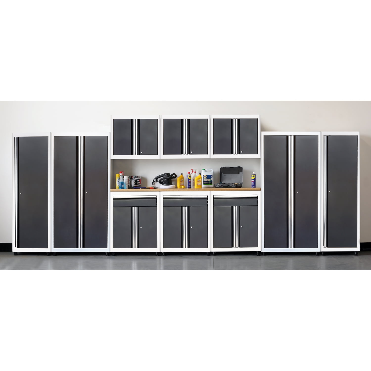 75 in. H x 210 in. W x 18 in. D Welded Steel Garage Storage System in White/Charcoal (11Piece