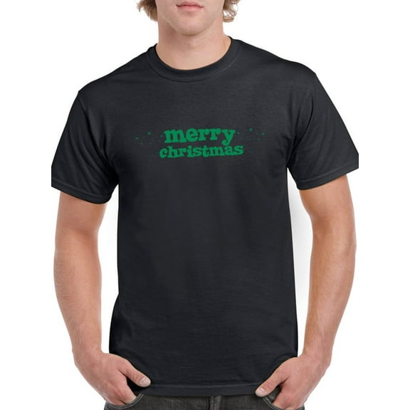 Merry Christmas Green Text And Sparklings  Men Black T-Shirt, Male Large