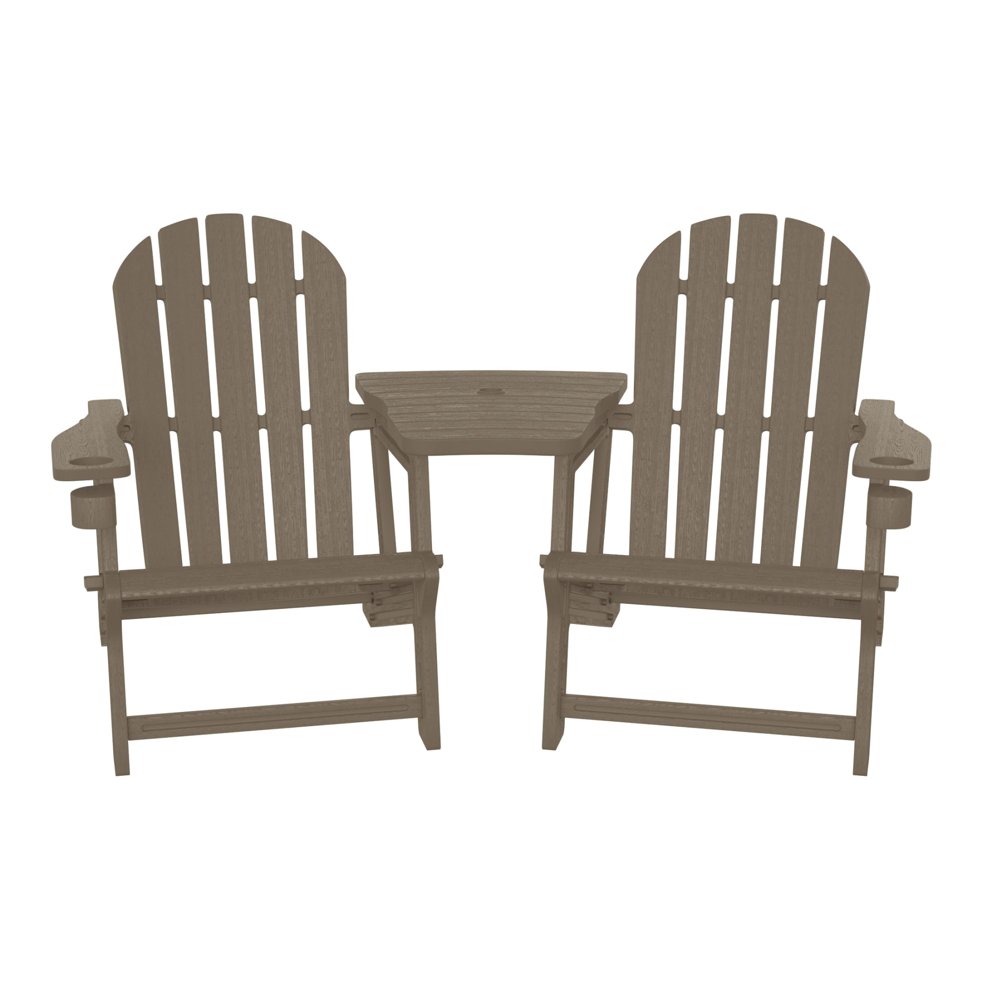 WestinTrends Azura Outdoor HDPE Adirondack Chairs With Connecting Table Tray (Set of 2), Weathered Wood