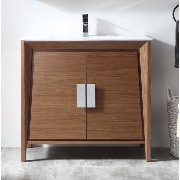 Tennant Brand 36" Modern Light Wheat Bathroom Vanity with White Ceramic Top