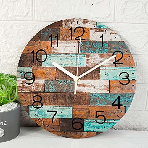 Vintage Wooden Wall Clock 12 Inch Arabic Numeral Round Battery Operated Mother's Day Father's Day Present