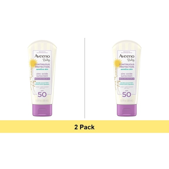 Aveeno Baby Zinc Oxide Mineral Sunscreen Lotion, SPF 50, 3 fl. oz - 2 Pack