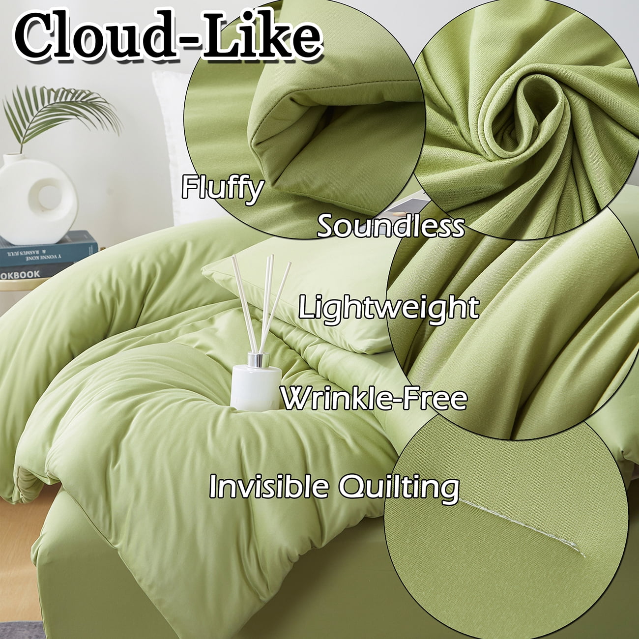 MorroMorn Green Comforter Set Queen Size, 4 Pieces All Season Bedding Sets, Soft Bed Set with 1 Down Alternative Duvet Insert 90×90 Inches, 2 Pillow Cases & 1 Fitted Sheet (Queen, Avocado Green)