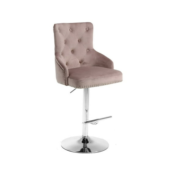 Meridian Furniture Claude 34.5"H Velvet Adjustable Bar Stool in Pink