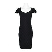 Adrianna Papell Day V-Neck Cap Sleeve Piping Deatil Bodycon Zipper Back Jersey Dress-BLACK / 8