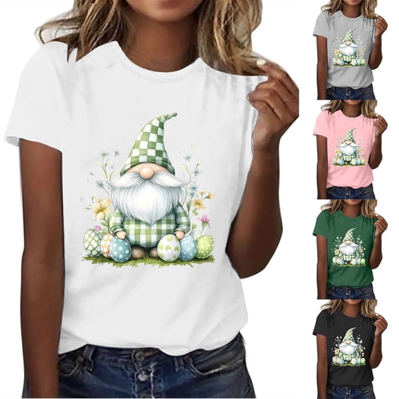 VBTAPA Easter Shirts for Women Cute Floral Bunny Easter Eggs Graphic T Shirts Spring Outdoor Tops Casual Sports Tee Black L