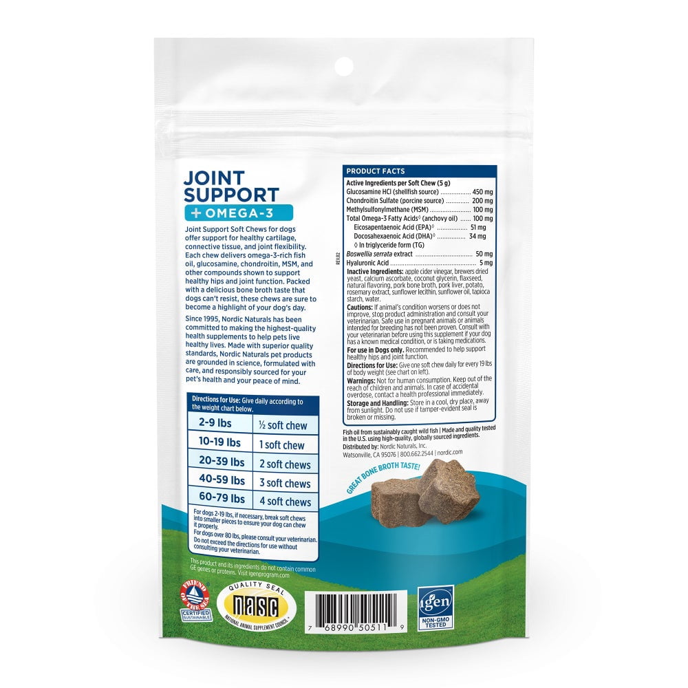 Nordic Naturals Pet Joint Support Soft Chews, Bone Broth Flavored, 30 Count