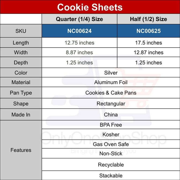 Chart Full Sheet Baking Pan Size VeZee's Aluminum 16x11-¼x3/4