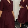 thumbnail image 2 of AURA Women’s Pleated Midi Dress Suit Collar High Waist Three Quarter Sleeve Solid Color S XXXL, 2 of 7