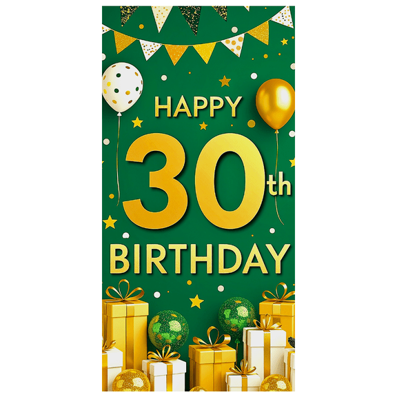 Green Backdrop Happy 30th Birthday Banner with Balloons Party Decorations Props for Birthday Party Celebrations Photography Background Decor