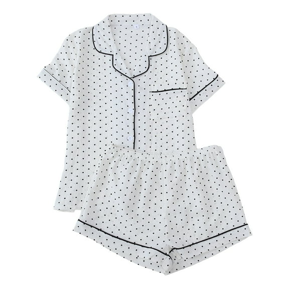 CONZONE Women's Pajamas Sets 2 Peice Pjs Set Short Sleeve Buttons Sleepwear Tops Shorts Casual Graphic Soft Fall Winter Nightwear Loungewear for Lady