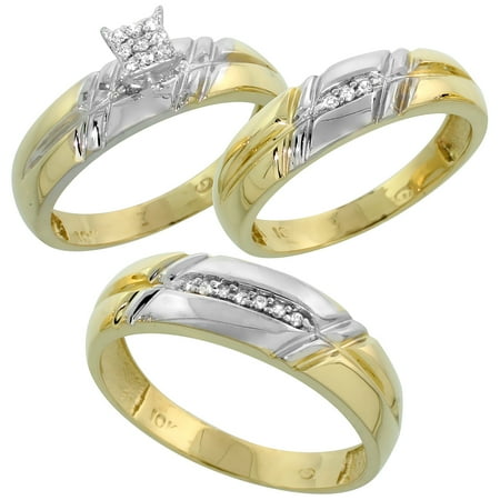10k yellow gold diamond trio engagement wedding ring set for him and her 3 piece - 3 Piece Wedding Ring Set 10k yellow gold diamond trio engagement wedding ring set for him and her 3 piece - 3 Piece Wedding Ring Set