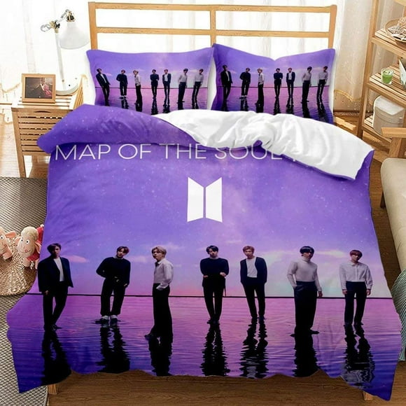 Kpop BTS Bedding Set Galaxy Jimin SUGA V Rap J-Hope Jungkook Duvet Cover Set for Teens Girls Purple King Size 1 Duvet Cover 2 Pillowcases (Full (79x90)) - -