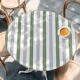 thumbnail image 2 of Sage Green Stripe Round Tablecloth, Fitted Table Cover with Elastic for 45"-54" Round Tables, Geometric Grey White Vertical Striped Table Cloth Outdoor Indoor Dinning Party Waterproof Tablecloths, 2 of 7