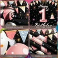 thumbnail image 4 of Pink Theme Happy 1st Birthday Banner Gold Accents 1st Birthday Display Balloons Design Cake Pattern Birthday Party Backdrop for 1st Birthday Party Girl's Birthday Kids Party, 4 of 9