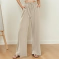 thumbnail image 4 of Casual Pants for Women 2025 Elastic High Waist Drawstring Wide Leg Floor Length Palazzo Pants with Pockets Trousers, 4 of 6
