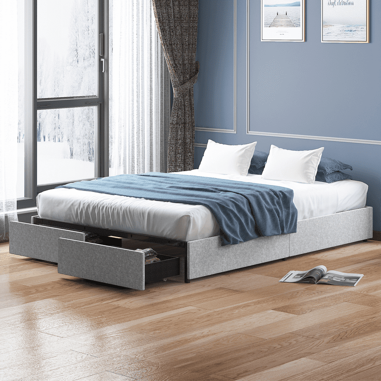 MUZZ Platform Bed Frame with Two Large Storage Drawers Queen Size