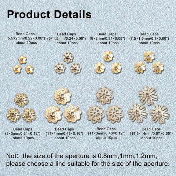 8 Shapes About 80pcs Stainless Steel Spacer Bead Caps Flower End Cap Spacers Golden Caps Spacer Beads Jewelry Making Metal Bead Caps for Bracelet Necklace 5-15mm Diameter