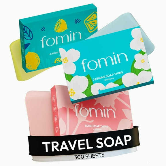 FOMIN - Antibacterial Paper Soap Sheets for Hand Washing - (300 Sheets) Rose, Jasmine, Lemon Portable Travel Dissolvable Camping Mini Soap Portable Hand Soap Sheets