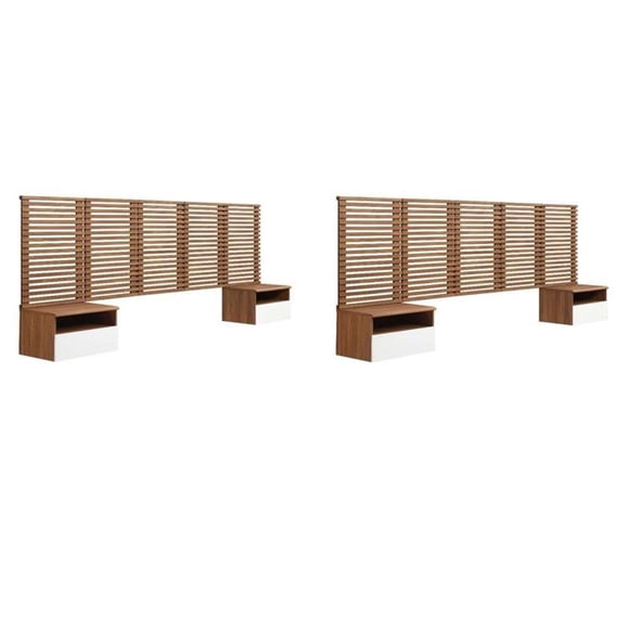 Pemberly Row Set of 2 Modern Wood Queen Headboard and Nightstands in Walnut