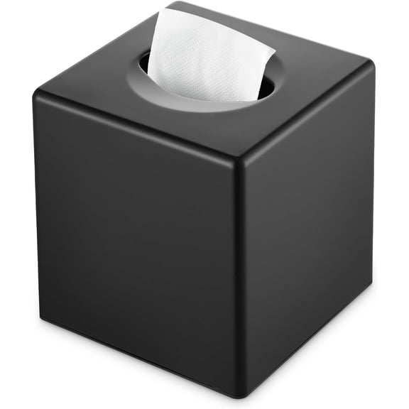Tissue Box Cover, Square Facial Holder Storage for Bathroom Vanity, Countertops, Dressers, Night Stand, Parlors and Offices - Black