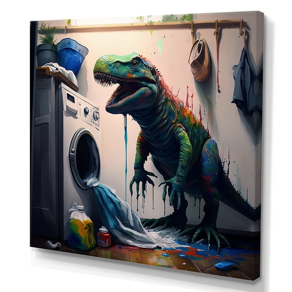 Designart T-Rex Hates Laundry Canvas Wall Art