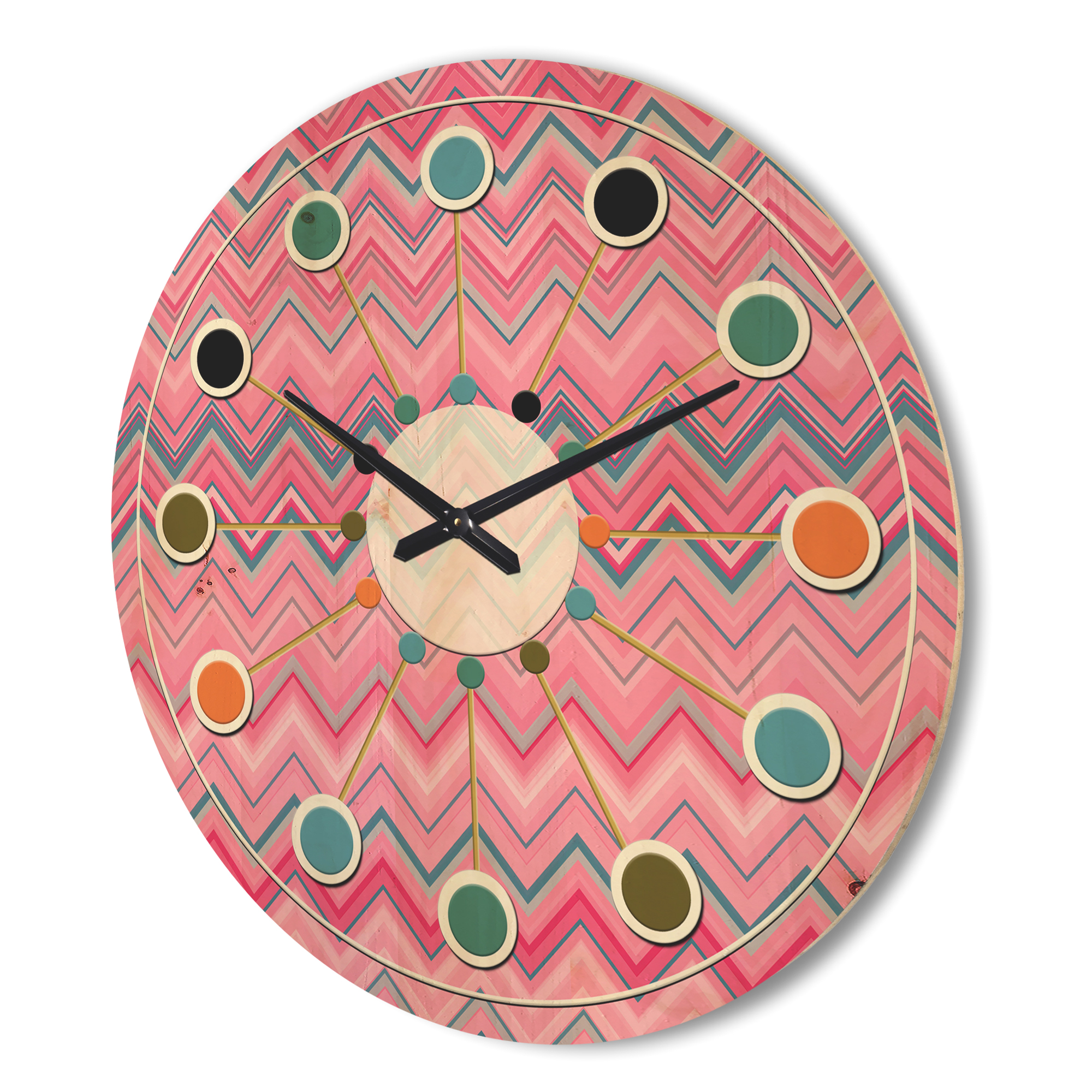 Designart 'Abstract Retro Geometric Pattern Design III' Mid-Century Modern Wood Wall Clock