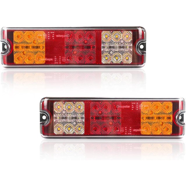 2 luces traseras LED para remolque, 12 V, luz trasera impermeable para coche, 5 funciones: luz de freno, señal de giro, luz de marcha atrás, luz de posición, refl
