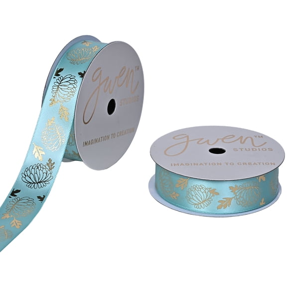 Gwen Studios 7/8" Rose Gold & Aqua Satin Ribbon, 6 Yards