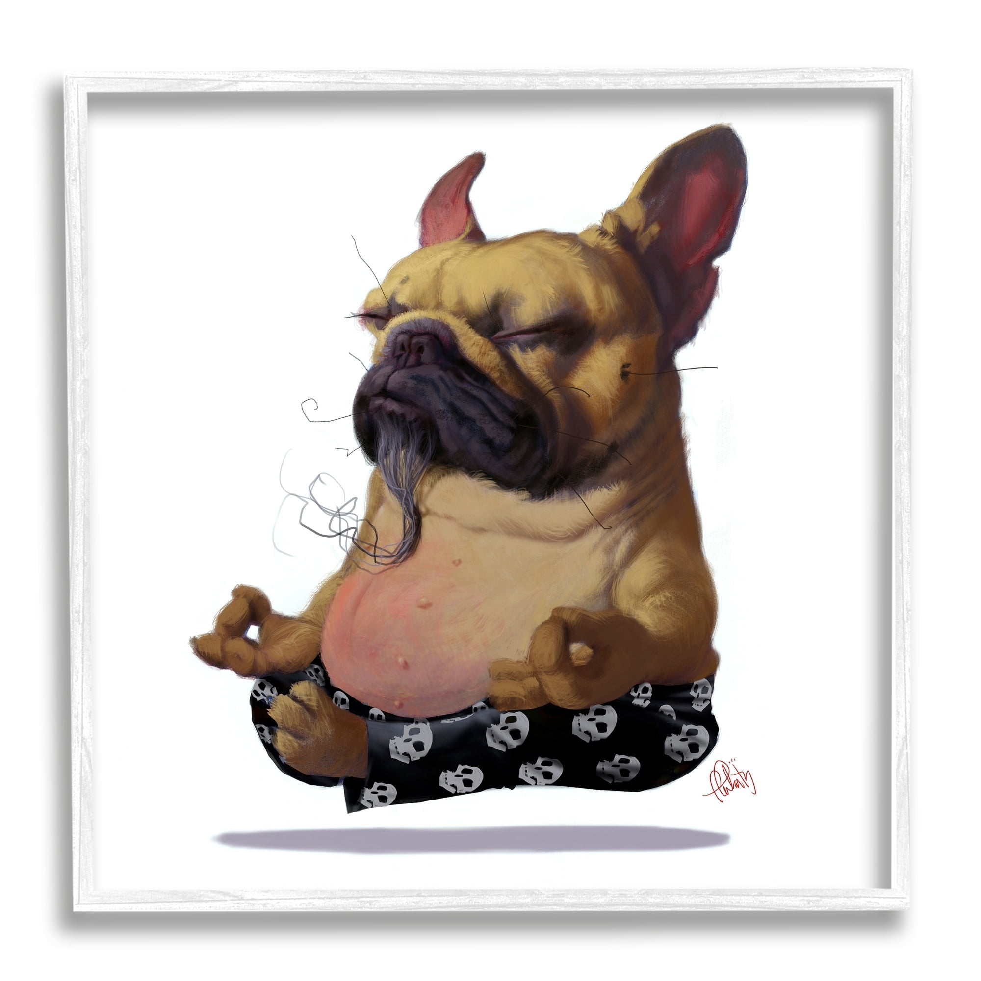 Stupell Industries Levitating French Bulldog Urban Dog Meditation Portrait, 17 x 17,Design by Thomas Fluharty