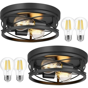 Farmhouse Flush Mount Ceiling Lights with A19 LED Bulbs Set of 2 Light Fixtures Lamp for Hallway Bedroom Kitchen, Oil Rubbed Black