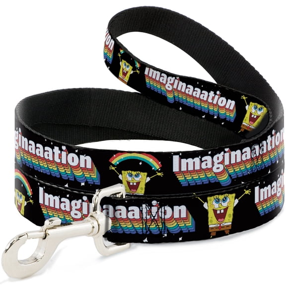 Nickelodeon Pet Leash, Dog Leash, SpongeBob Arms Up Rainbow Pose Imaginaaation Black Multi, 4 Feet Long 0.5 Inch Wide