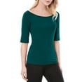 thumbnail image 5 of INSPIRE CHIC Women's Boat Neck Tops Half Sleeves Fitted Layering Soft T-Shirt XS Dark Green, 5 of 8