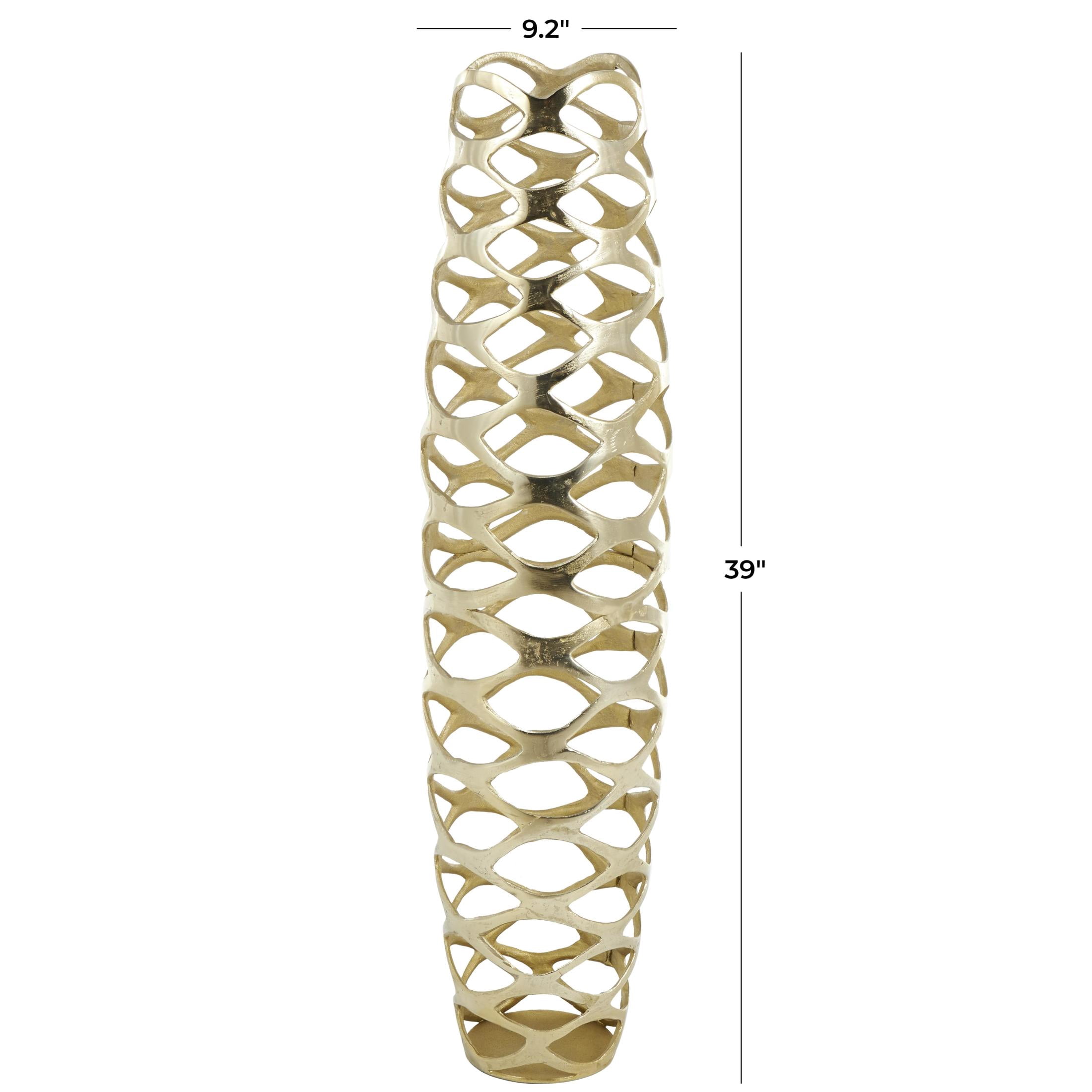 DecMode 39" Geometric Tall Cutout Gold Aluminum Metal Vase
