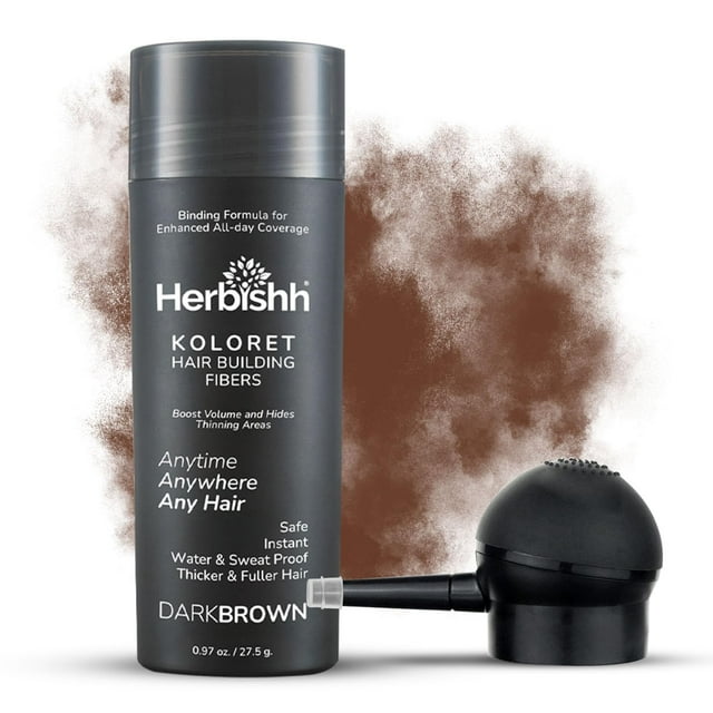 Herbishh Koloret Hair Building Fibers – Dark Brown Root Touch up Powder for Men & Women, Instant Bald Spot Cover-Up & Scalp Concealer – Sweat-Proof & Water-Resistant Fibers for Thinning Hair, 27.5g