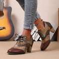 thumbnail image 3 of Womens Ethnic Dress Ankle Boots Boho Floral Leather Pointed Toe Lace up Stacked Heels Oxfords Combat Booties, 3 of 8