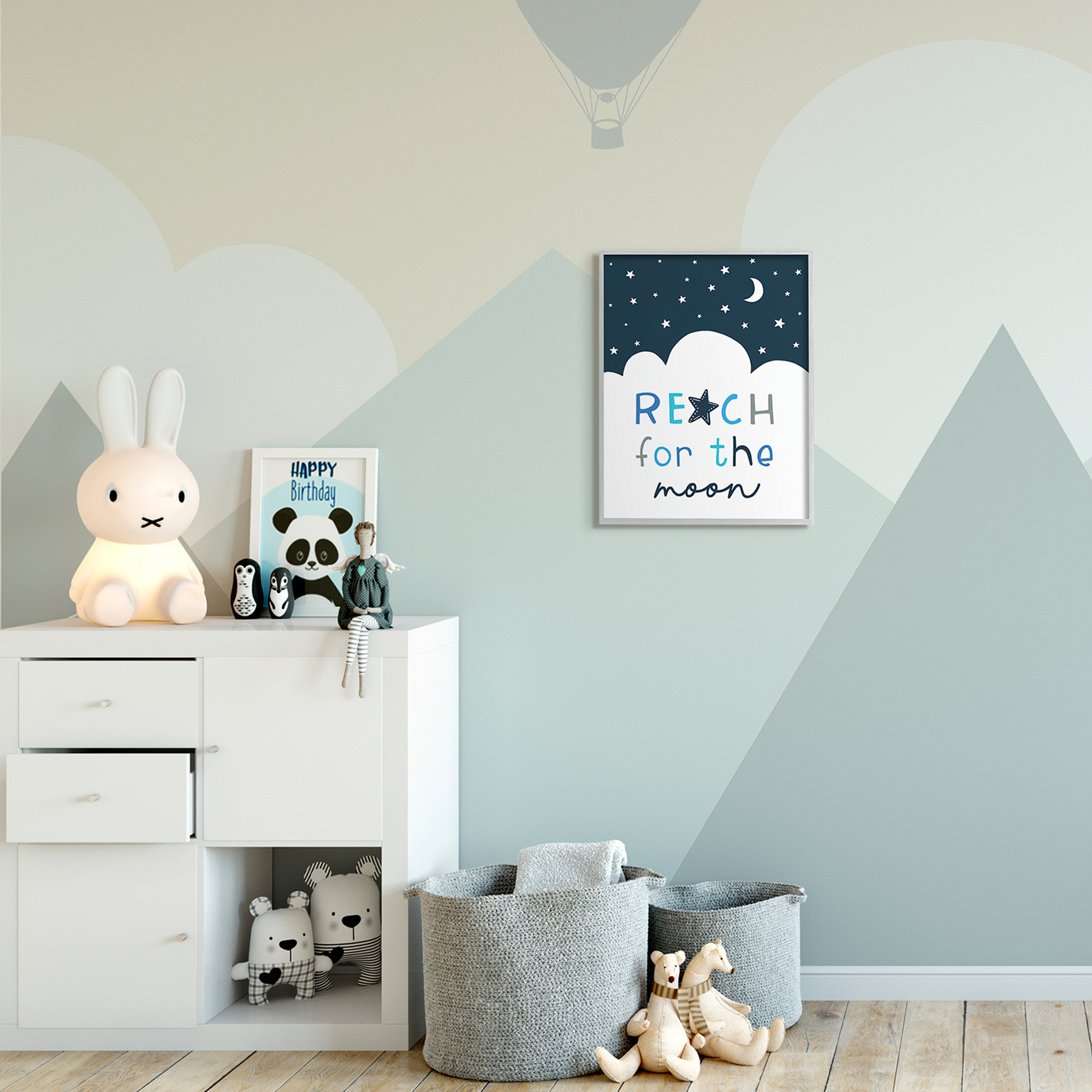 Reach for Moon Phrase Night Sky Clouds 16 in x 20 in Framed Painting Art Print, by Stupell Home Décor