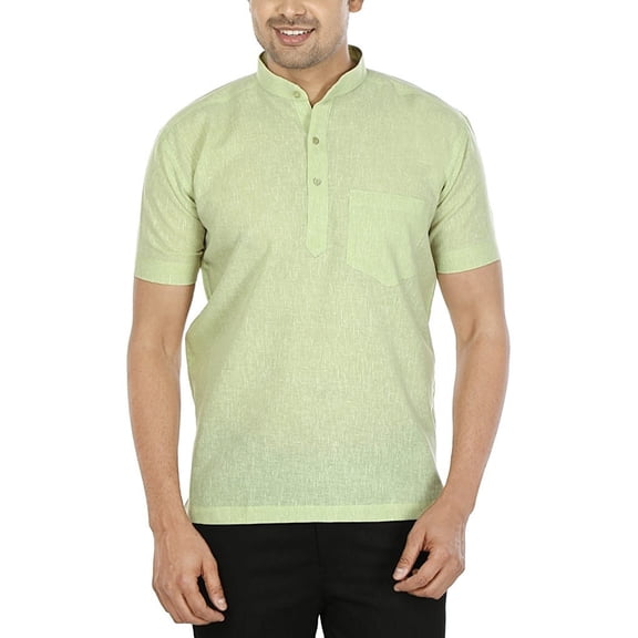 Mens Handmade Indian Cotton Short Ethnic Kurta Tunic Button Down Summer Shirt