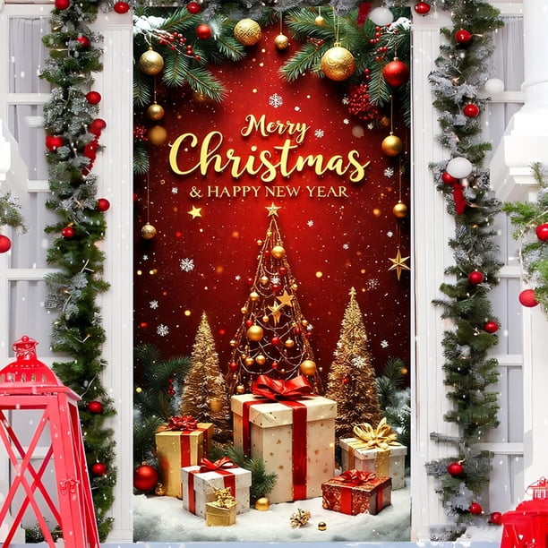 Cubrepuertas Navideño de 89 X 180 Cm - Diseño de Papá Noel - Decoración Navideña para La Puerta - Decoración para Fiestas y Festivales