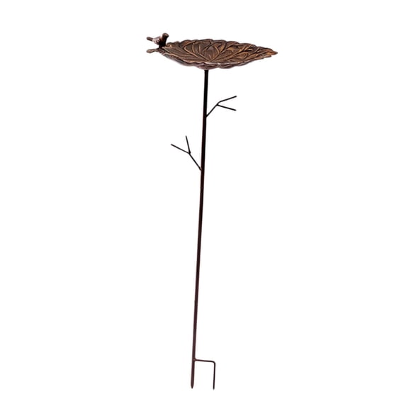Baño para pájaros de exterior con estaca, forma de hoja, resistente a la intemperie, plato de agua decorativo para patio trasero.