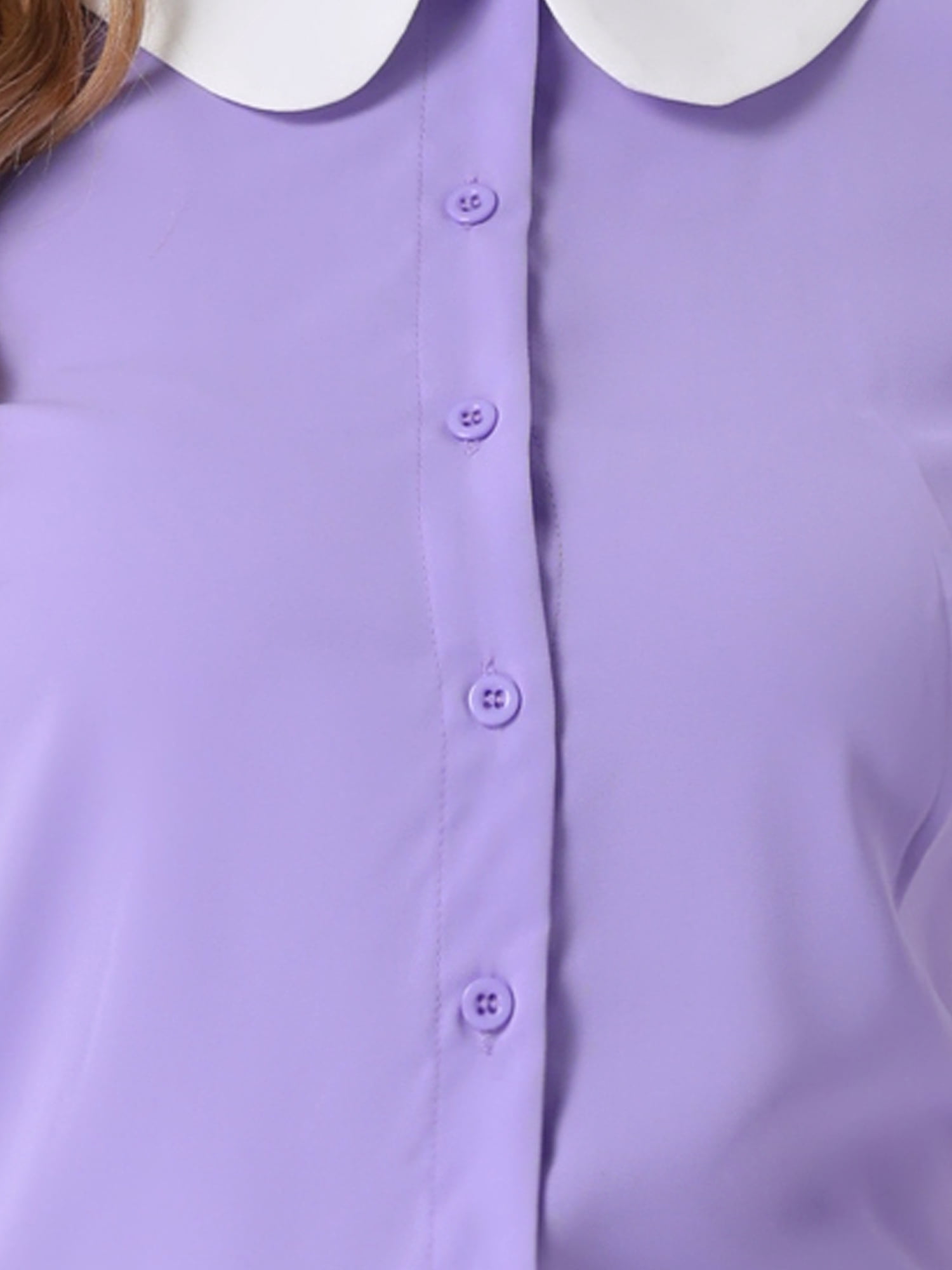 DARING DIVA Women's Contrast Collar Button Down Chiffon Blouse L Light Purple
