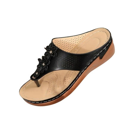 

Wedge Flip Flops Women Platform Sandals Flower Strap Non-Slip Beach Shoes Slip On Toe Post Slippers Walking Thong Sandals Ladies Summer Shoes for Indoor and Outdoor