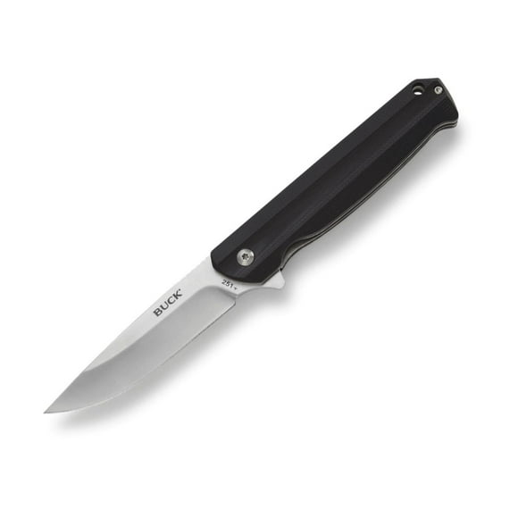 Buck 251 Langford Knife – Drop Point Blade, Ball-Bearing Opening, G10 Handle, Stainless Steel Pocket Clip, Heat Treated & Lifetime Warranty – 0251BKS-B