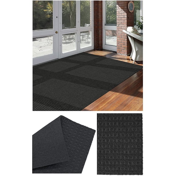 2'x3' Soft and Durable Interlace Indoor - Outdoor Area Rugs Lightweight and Flexible for Easy Cleaning and Transport (Color: Black Ice)