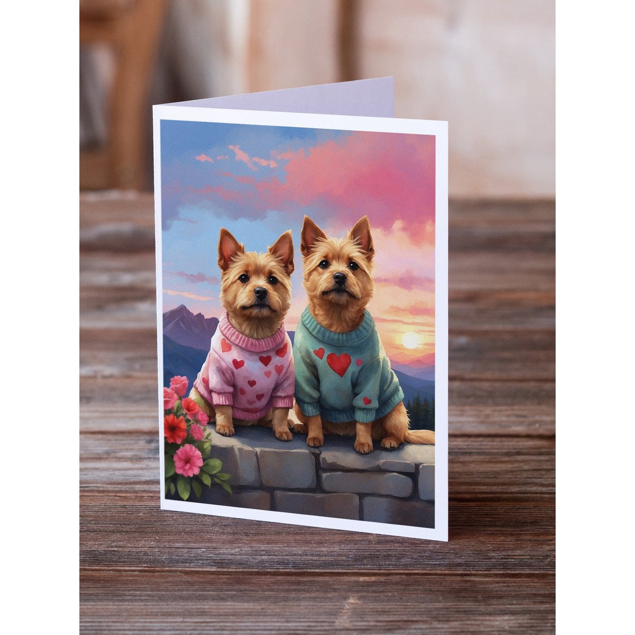 Norwich Terrier Two Hearts Greeting Cards Pack of 8 7 in x 5 in