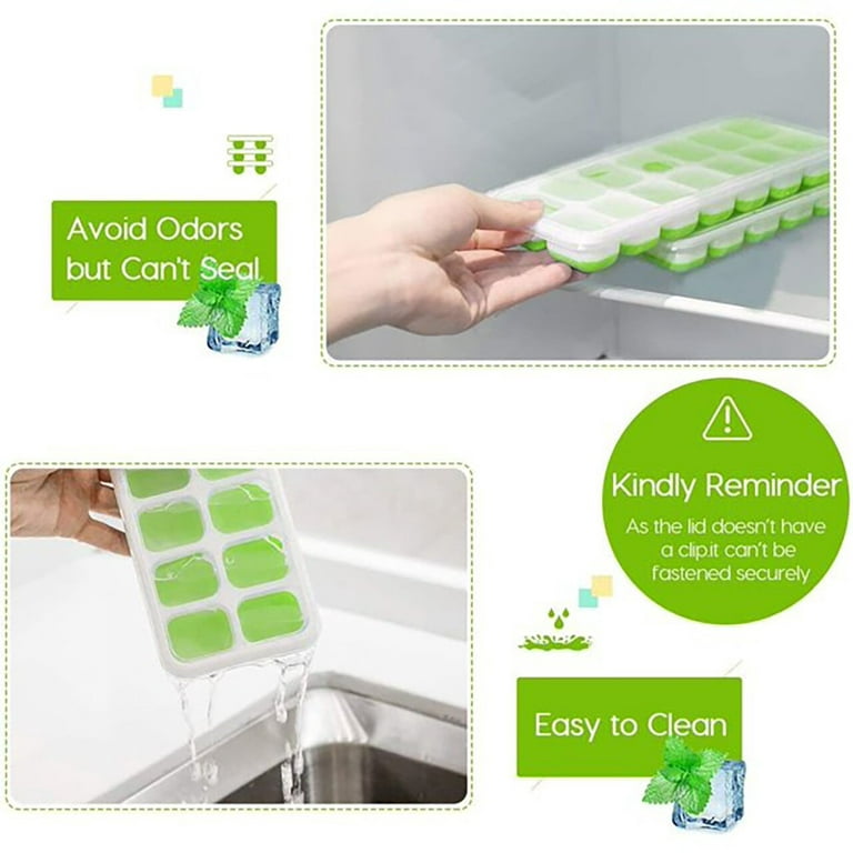 ARTLEO 14-Ice Cube Tray with Lid and Bin, 2 Pack Silicone Ice Cube Trays  for Freezer with Ice Box and Scoop, Easy-Release Stackable Cube Molds
