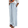 thumbnail image 2 of Ndbuld Women's Pants Casual Women Fashion Summer Stripe Casual Trousers Elastic Waist Pants With Pocket,Dark Blue,L, 2 of 3