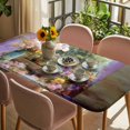 thumbnail image 3 of Spring Flowers Table Cloths for 4 Foot Rectangle Tables, Vintage Middle Century Abstract Oil Painting Patio Waterproof Elastic Fitted Tablecloths, Washable Rectangular Table Cover for Camping, 3 of 8