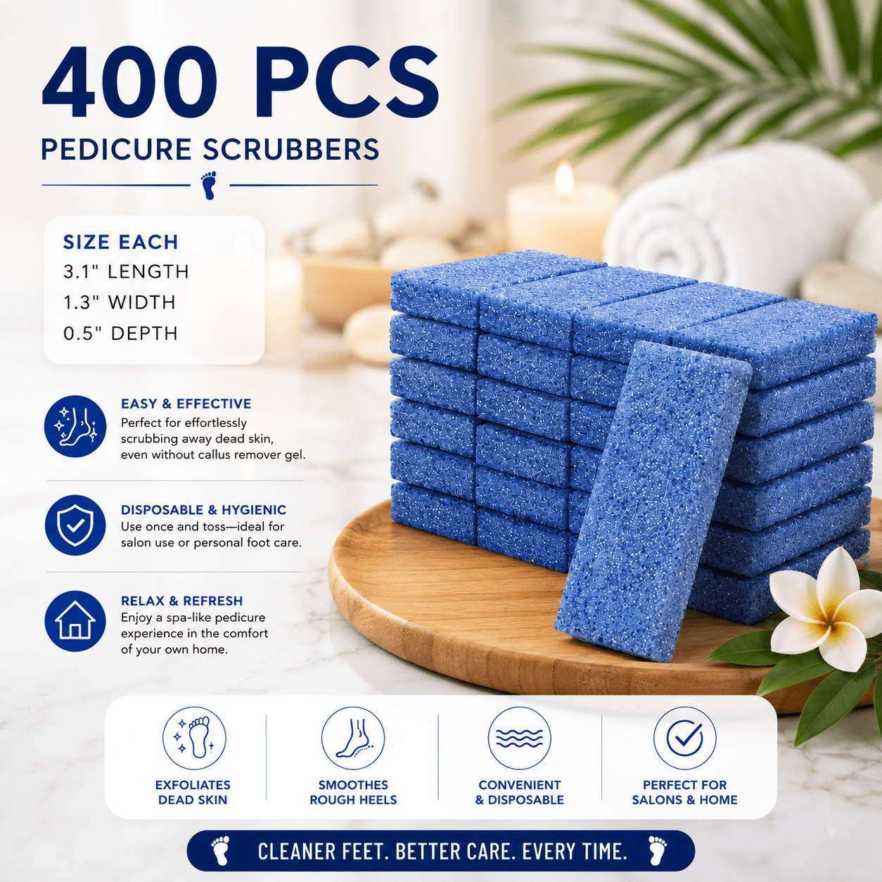 Tori Mika Blue Mini Pumice Stone for Feet – Callus Remover, Foot Scrubber for Dead Skin & Rough Heels, Professional Pedicure Tools, Disposable Pumice Stones Bulk Pack, 400 PCS for Salon Spa Use
